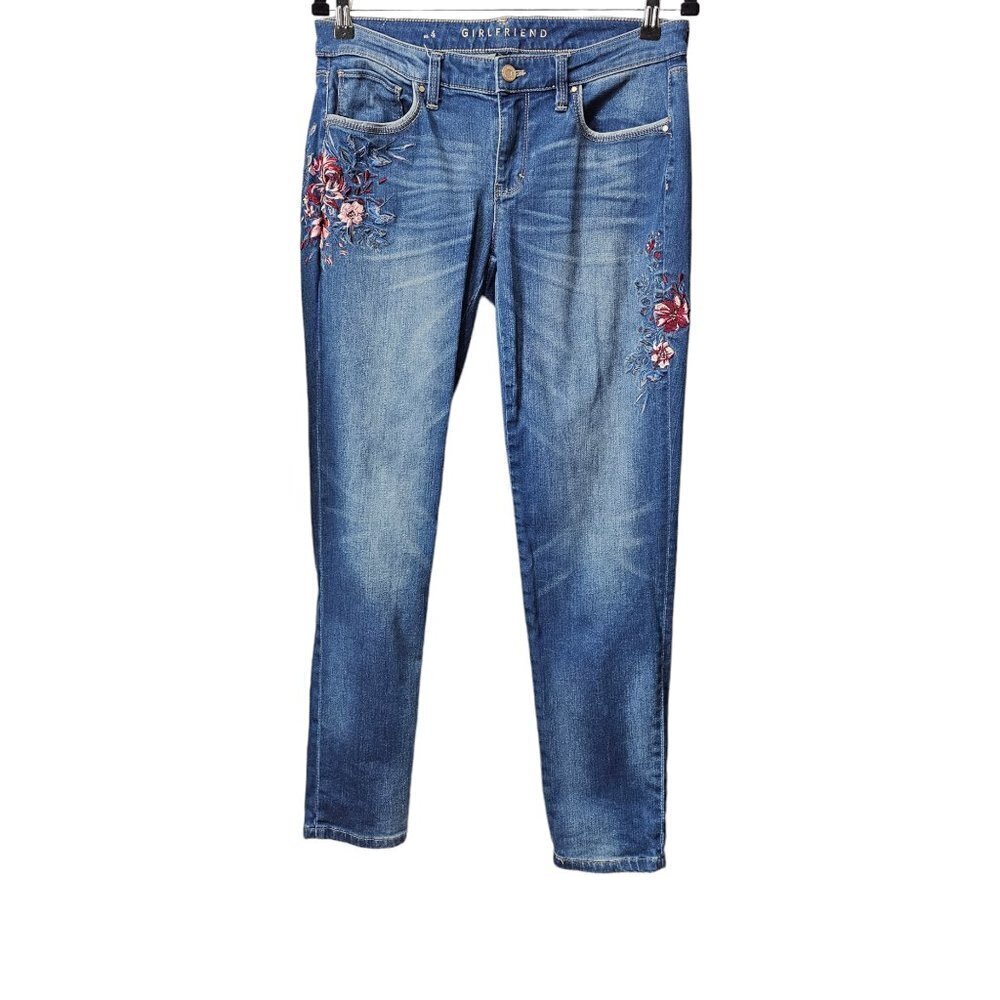 White House Black Market Denim Girlfriend Floral Embroidered Jeans - Picture 2 of 12